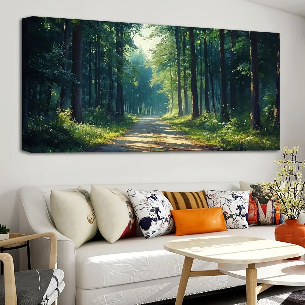 إطار من الخشب الصلب الصنوبر السميك مقاس 1.5 بوصة، لوحة زيتية للغابات مرسومة يدويًا، لوحة زيتية فنية للغابات، ديكور منزلي #4