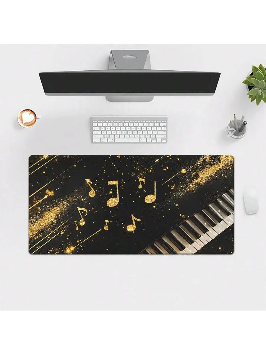 Piano Key Music Theme Desk Mat Non-Slip Rubber Base Smooth Fabric For Computer Keyboard Mouse