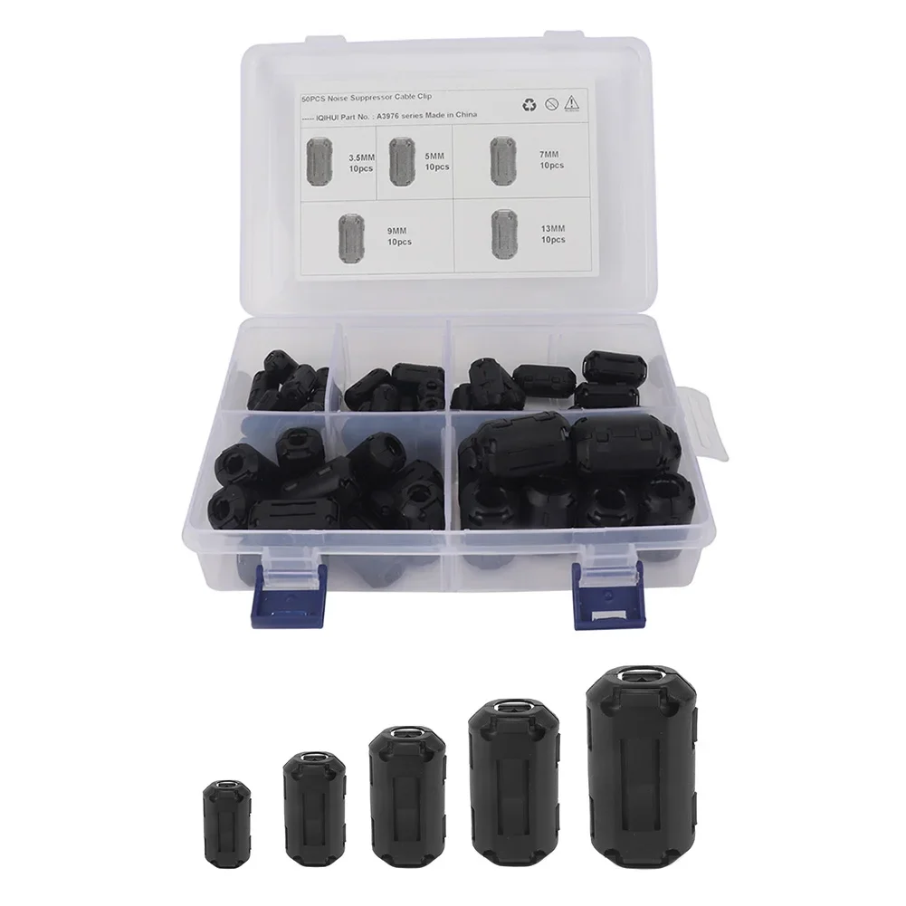 22/50Pcs Black Clip On Clamp Ferrite Core Ring Kit Noise Suppressor Filters Cable Connector Clamp for USB Audio Video Cable