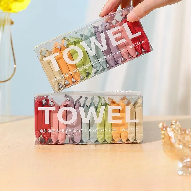 New dopamine colored disposable portable compressed towel travel independent packaging box colored face towel