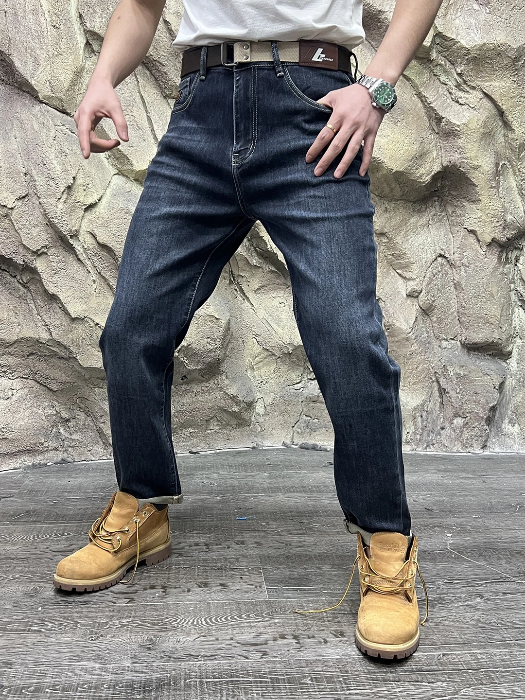 

Мужские джинсовые джинсы с зауженной талией, модные повседневные эластичные хлопковые джинсы для осеннего сезона, дышащие, удобные, со средней талией