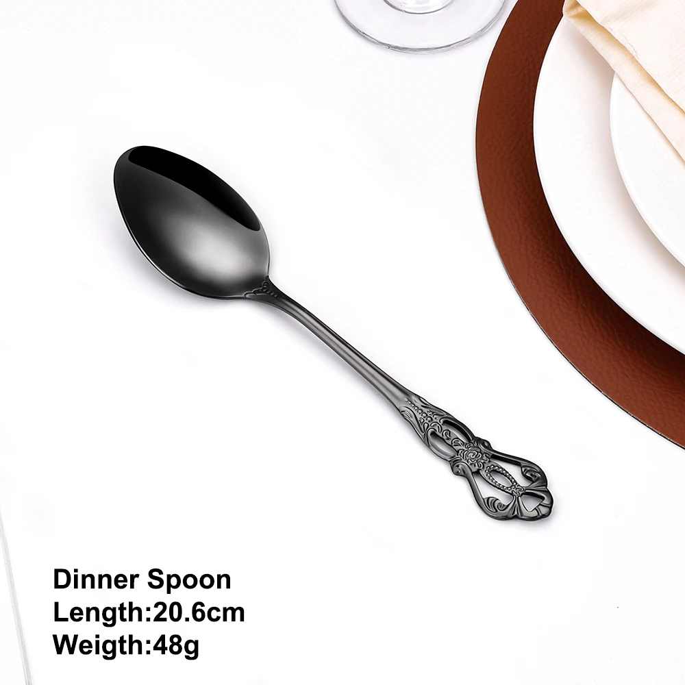 2/4/6/12 Pieces Sliver Spoons Gold Dinner Spoon Set Stainless Steel Tableware Western Soup Spoon Mirror Black Luxury Cutlery