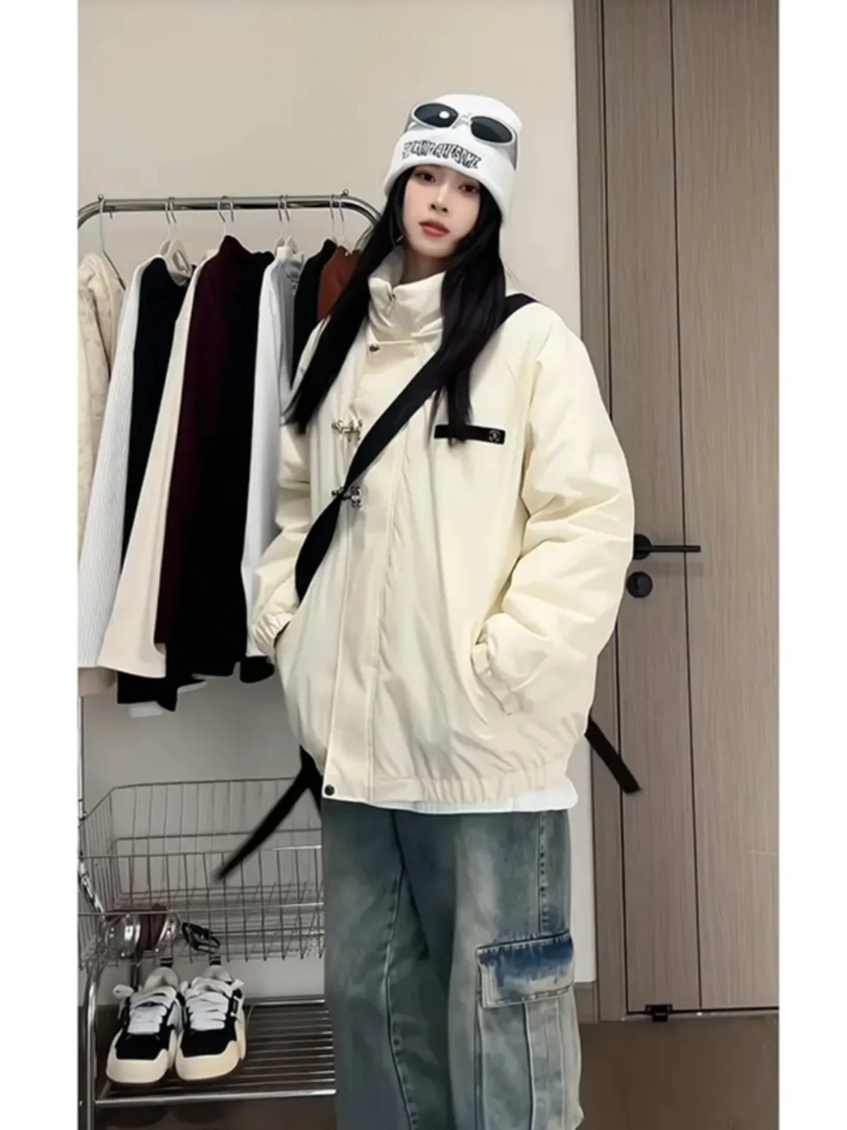 

New Chinese Sle Men's Cotton Jaet ort Bread Sle Stand Collar Workwear Coat Early Winter Faionable Youth Outerwear