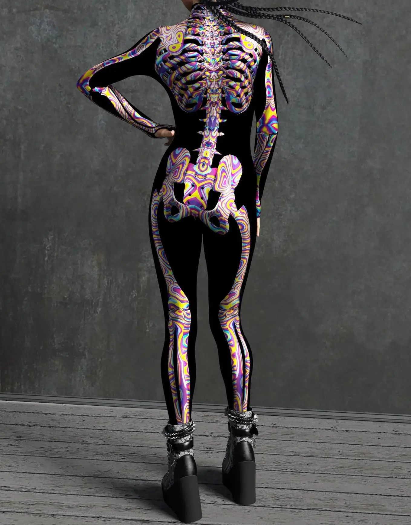 Karneval Totenkopf Party Bodysuit Damen Sexy Horror-Print Jumpsuit Feiertagsparty Maskerade Catsuit Kostüm Einzigartiges Aerial Yoga Set – Detail 6
