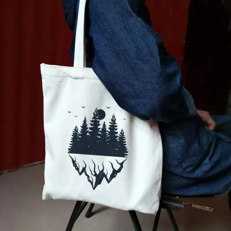 Ladies Handbags Cloth Canvas Tote Bag Dark Forest Print Shopping Travel Women Eco Reusable Shoulder Shopper Bags Bolsas De Tela