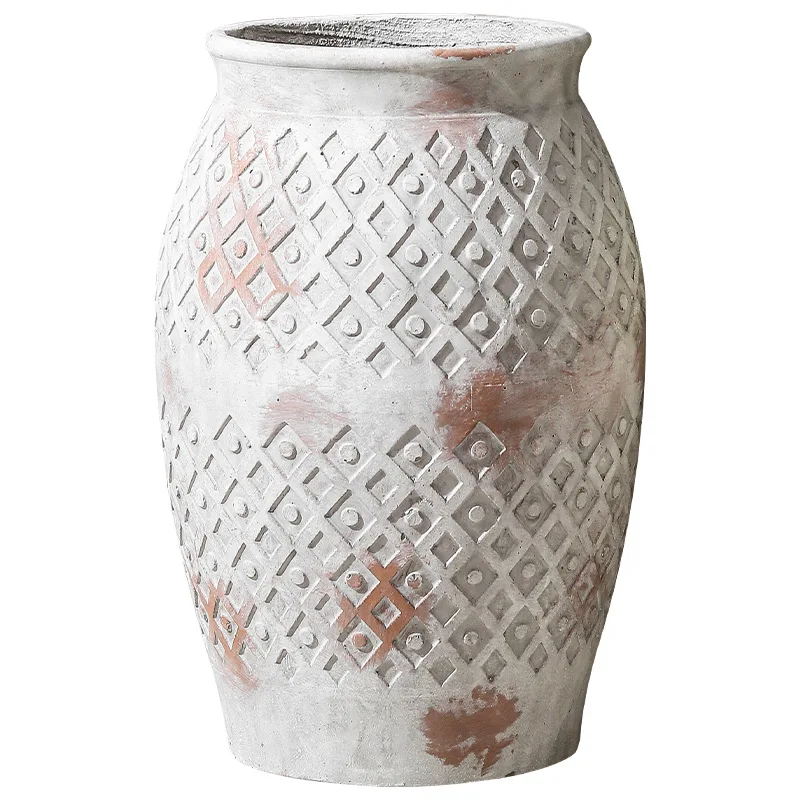 French vintage cement planter simple home decoration ornament clay pot flower vase floor large green plant pot handmade