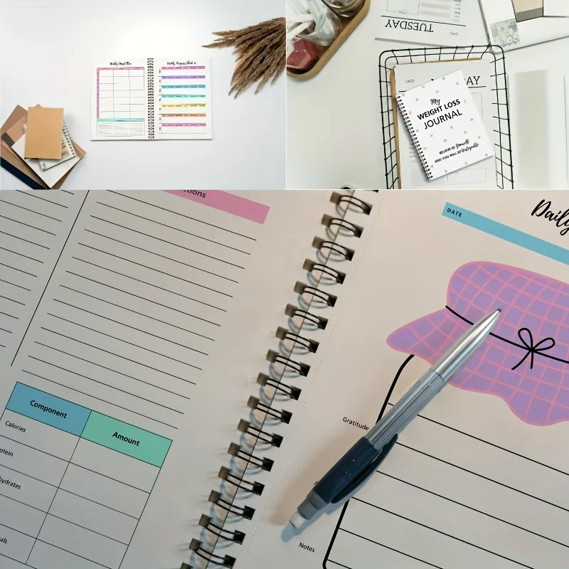 مذكرات فقدان الوزن بالزهور للبالغين ومخطط اللياقة البدنية. يضمن التجليد الحلزوني العملي الشديد، ويساعدك على تحقيق الأهداف بسهولة