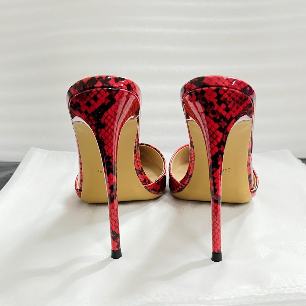 

Плюс размер 46, пикантные красные леопардовые тапочки на высоком каблуке, женские туфли-лодочки на шпильке с острым носком, элегантные женские летние сандалии, обувь