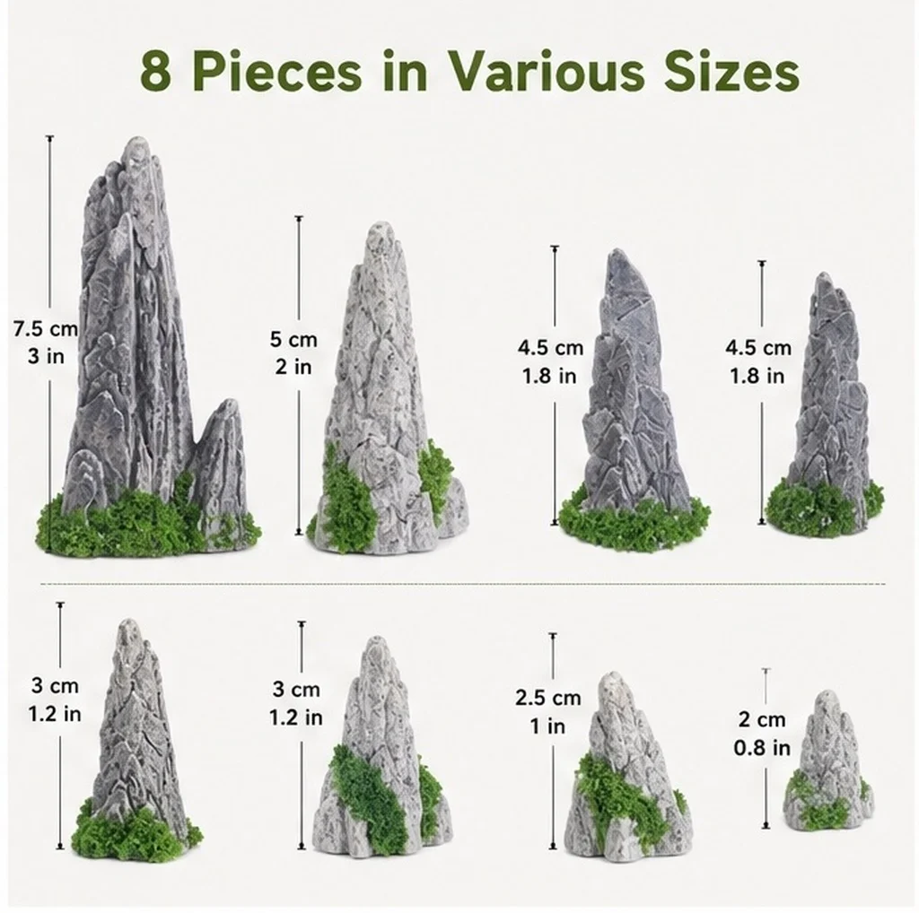 8pcs Simulated Rockery Decor for Bonsai, Mini Landscape Garden, Desktop & Home Office Ornament