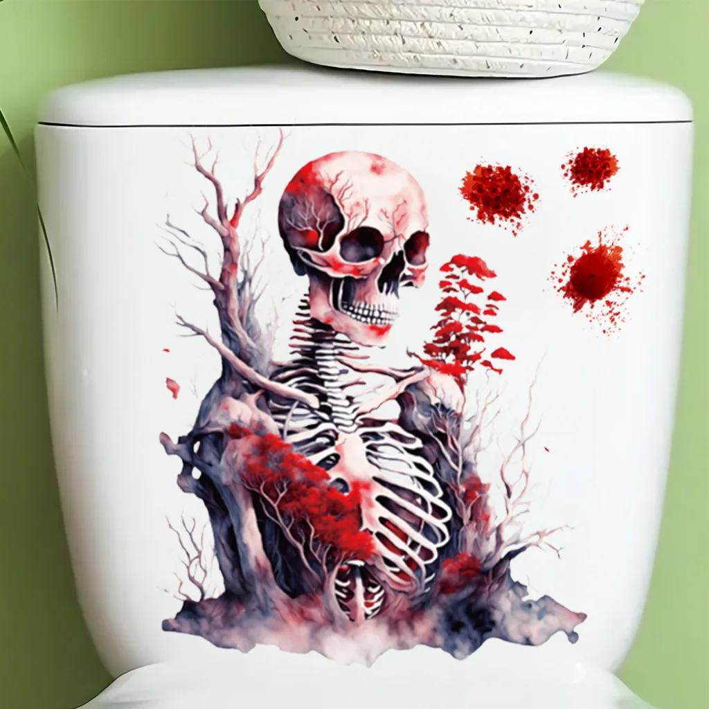 Halloween Blood Skull Toilet Sticker Art Halloween Gift Self-adhesive Toilet Lid Decal Bathroom Fashion Waterproof Decoration