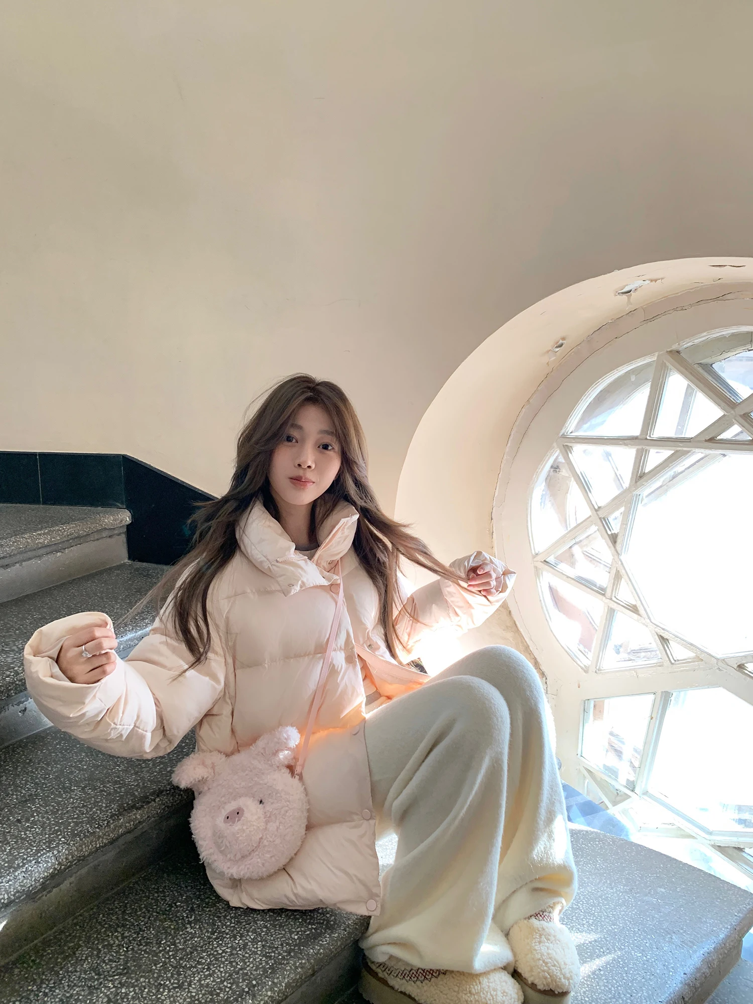 

Ultra-Light Bread Du down Jaet Pure Color Girl's Soft Bubble Gum New National Stand 90 White Du Feather Women's Coat