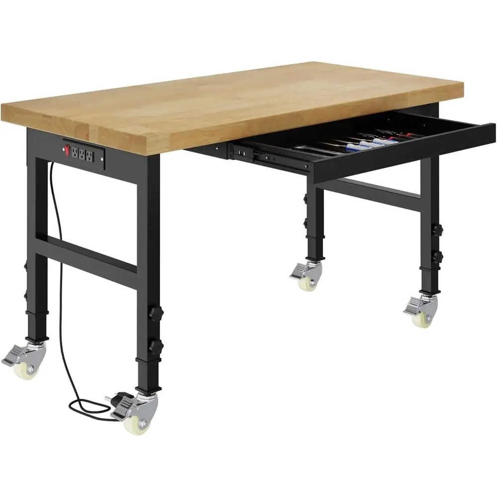 

Верстак с регулируемой высотой, ящиками и колесами, вместимость 2000 фунтов, сверхпрочный стол для мастерских и дома