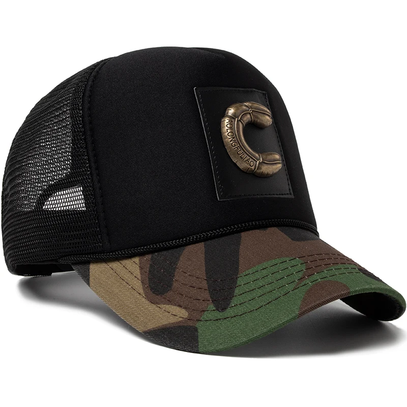 CNTANG letnia męska kamuflaż czapka z daszkiem moda Leter Mesh Sun Hat Snapback Outdoor Sports oddychająca czapki Trucker dla mężczyzn