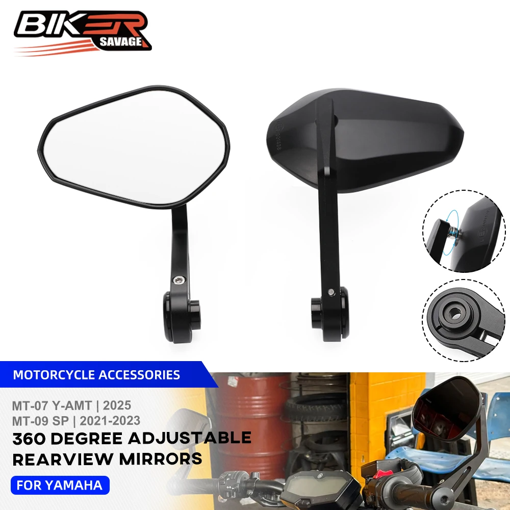 

MT09 Rearview Mirror For Yamaha MT07 Y-AMT MT-09 SP 2021-2025 360 Degree Adjustable Side Rear View Mirror Motorcycle Accessories