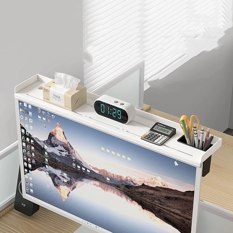 Monitor Top Shelf Steel Floating Computer Stand with Storage Box Office Desktop Stationery Organization TV Top Storage Shelves