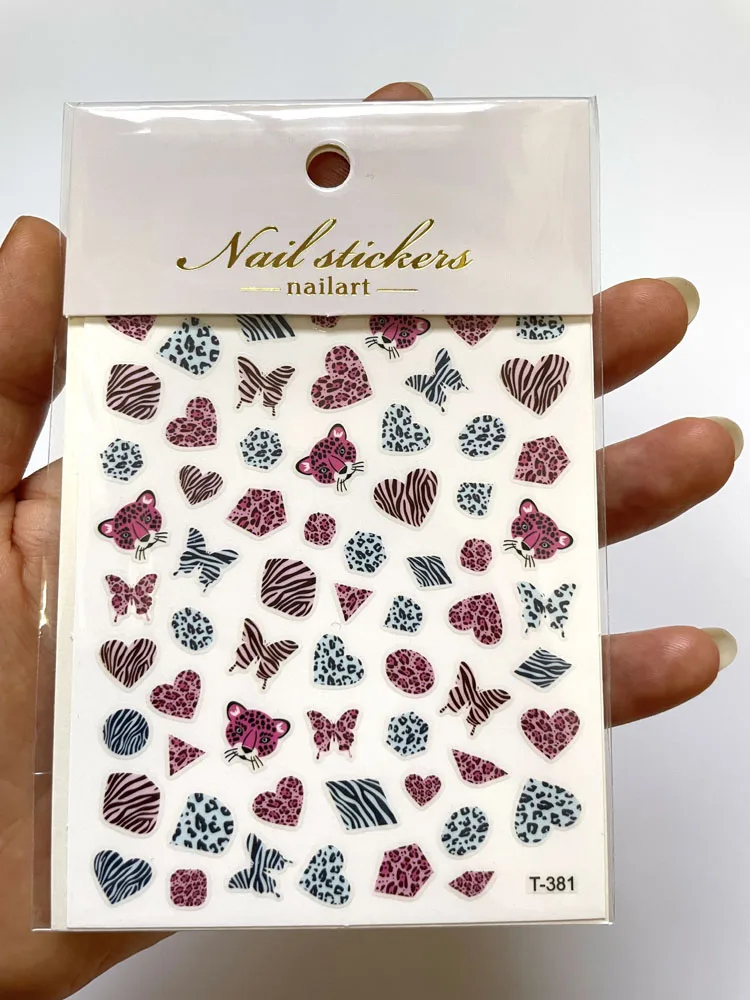 1 Sheet Leopard Sticker 3D Sliders For Nail Art Decorations # Animal Print Charms Polish Manicure No Water Adhesive Tips Decals