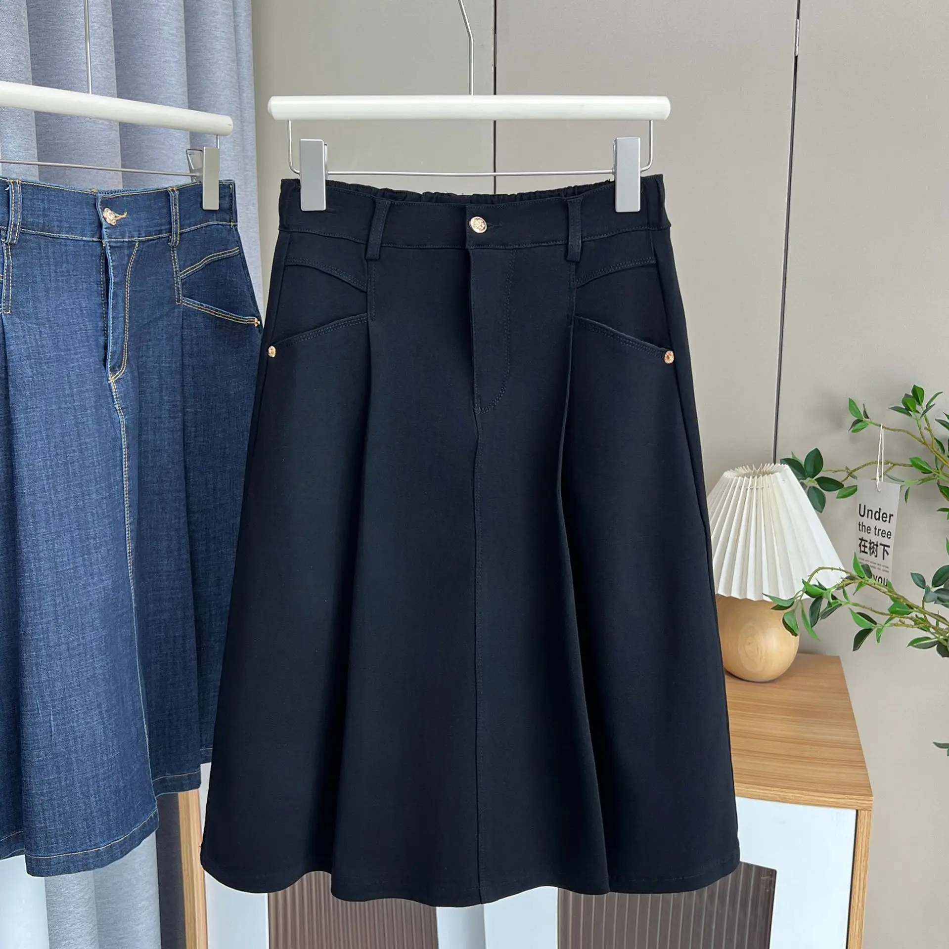 Nueva falda vaquera acampanada plegable informal y a la moda de verano 100KG falda de longitud media de talla grande para mujer 366