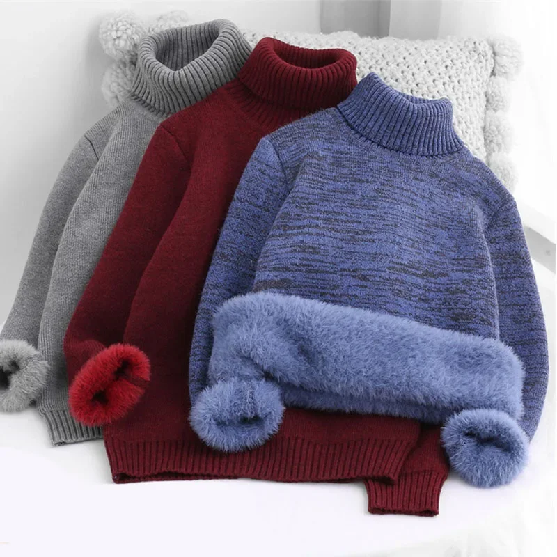 

Kids Thickened Sweater Baby Solid Bottoming Shirt Boys Girls High Neck Sweater Children Winter Warm Top Clothes 3-10 Years Old