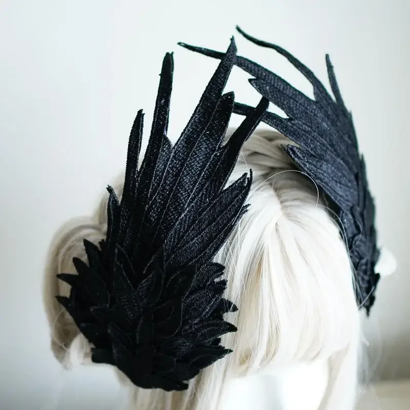 

Gothic Lolita Headwear Angel Wings Feather Black and White Party Performance Style Lolita Wings Hair Accessories