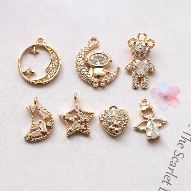 1pcs Copper plated gold pentacle Moon astronaut pendant diy handmade jewelry earrings necklace bracelet matching