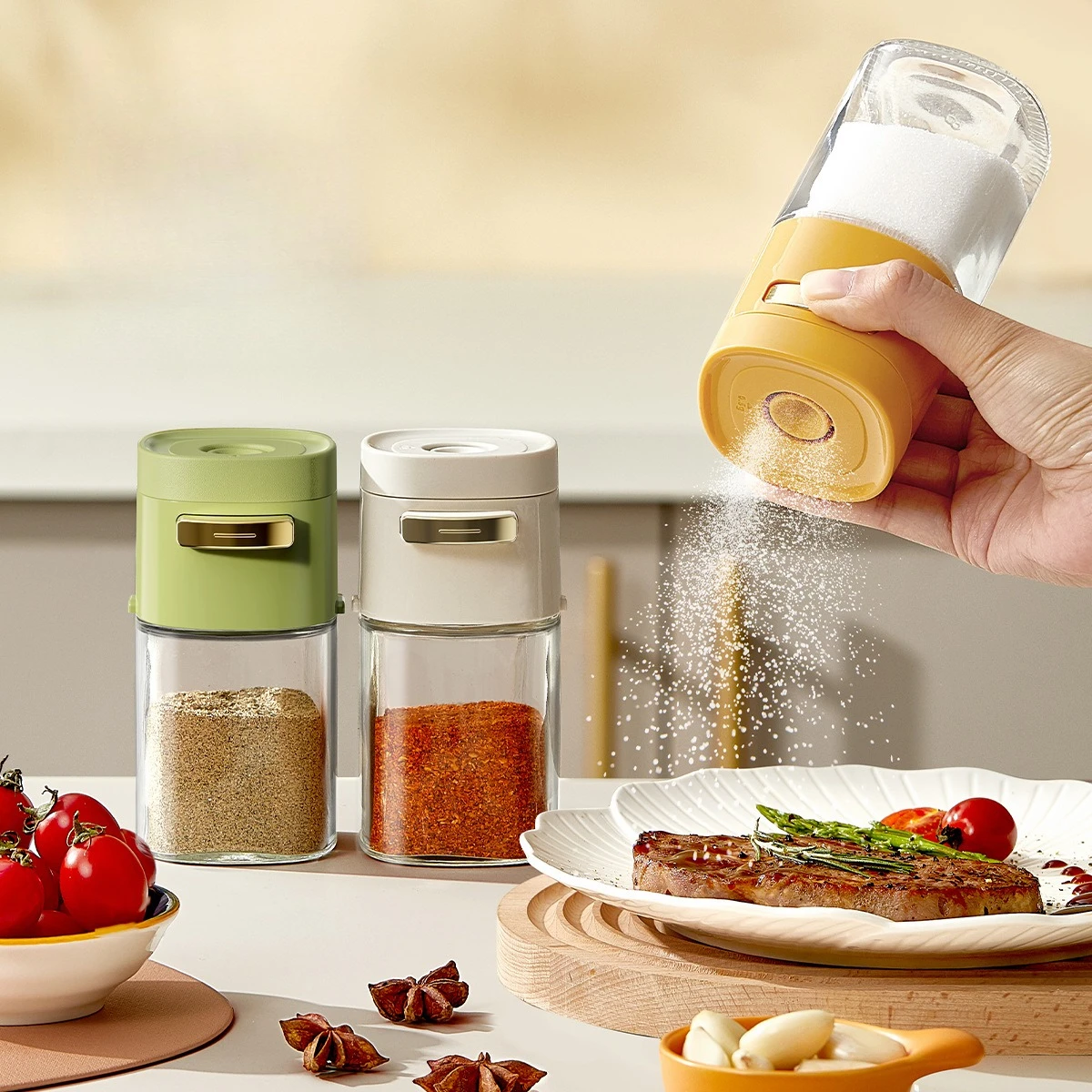 Precise Measuring Salt Dispenser Kitchen Spice Container Adjustable Control Shaker Bottle