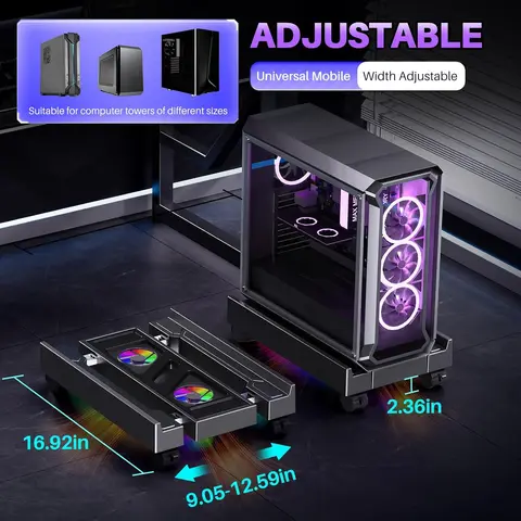 Adjustable Computer CPU Holder Telescopic Desktop Stand CPU Cart with…