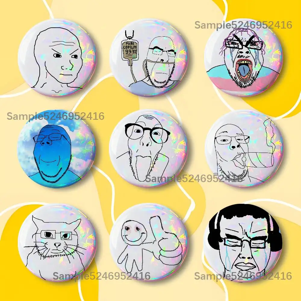 W-Wojak Soyjak Memes 25/32/44/58/75mm Round Creative Tinplate Figure Icon Badge Handmade Brooches for Backpack Decoration