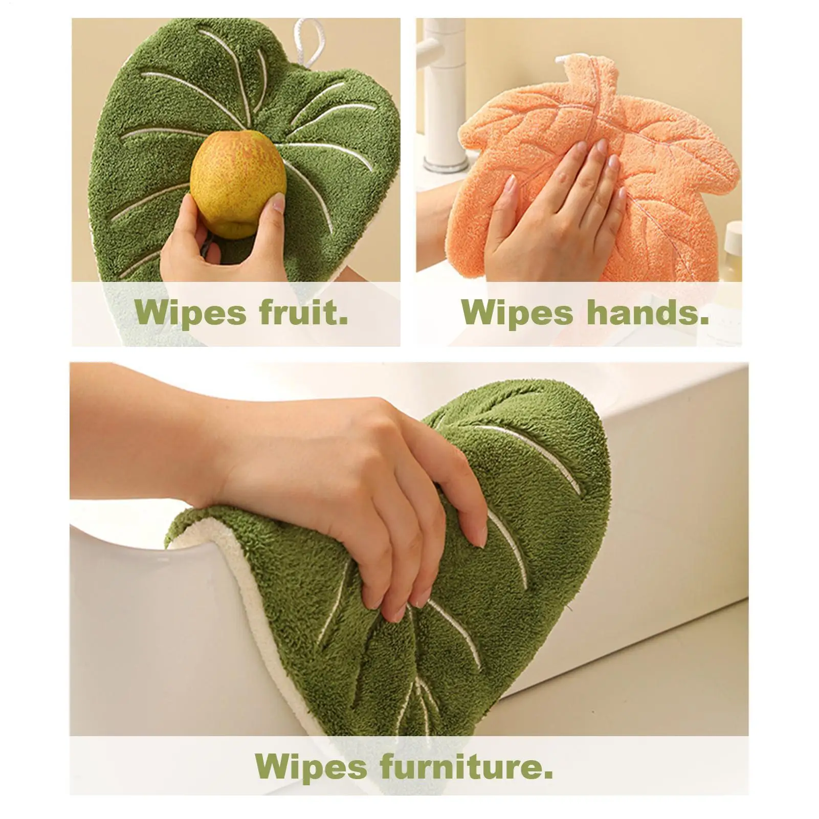 Hand Towels Kitchen Hangable Kitchen Towels Decorative Coral Fleece Leaf Shape Washcloths For Bathroom Home Kitchen Dinner Room