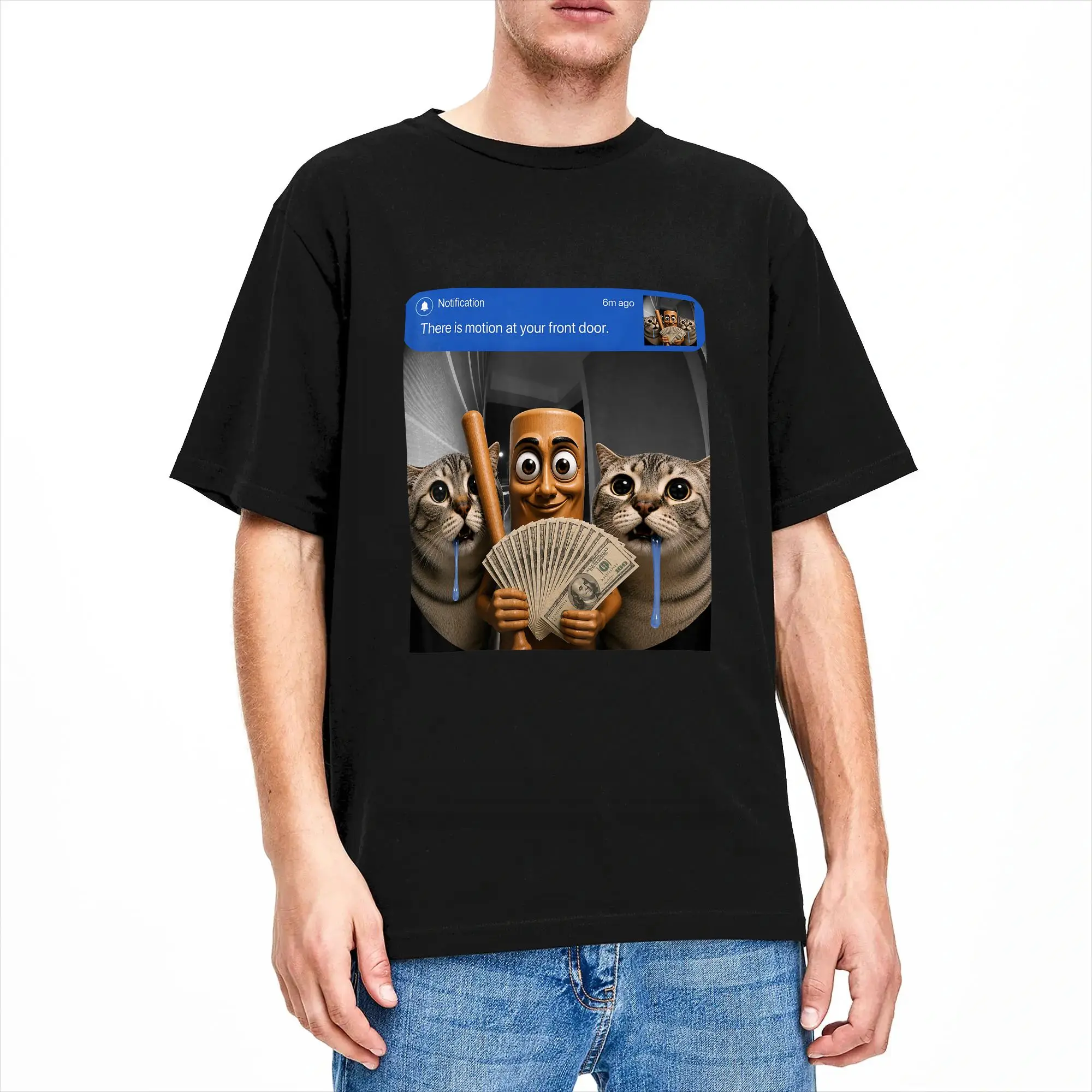 Casual T Shirt Summer There is Motion at Your Front Door Tung Tung Tung Sahur Cat Fashion T Shirts Cotton Tshirt Men Sleeve Tops