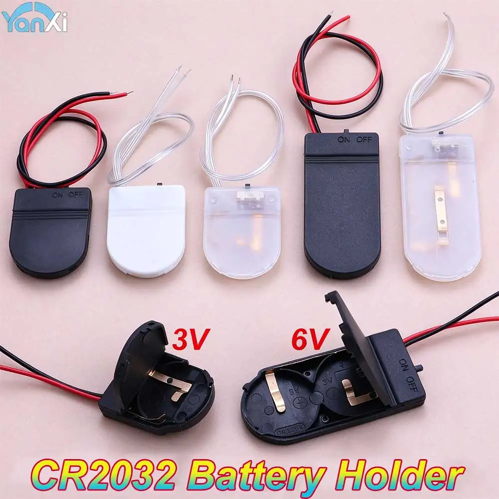 YanXi 5pcs CR2032 Battery Holder Button Coin Cell Battery Socket Case With ON/OFF Switch Wire 3V 6V Battery Storage Box