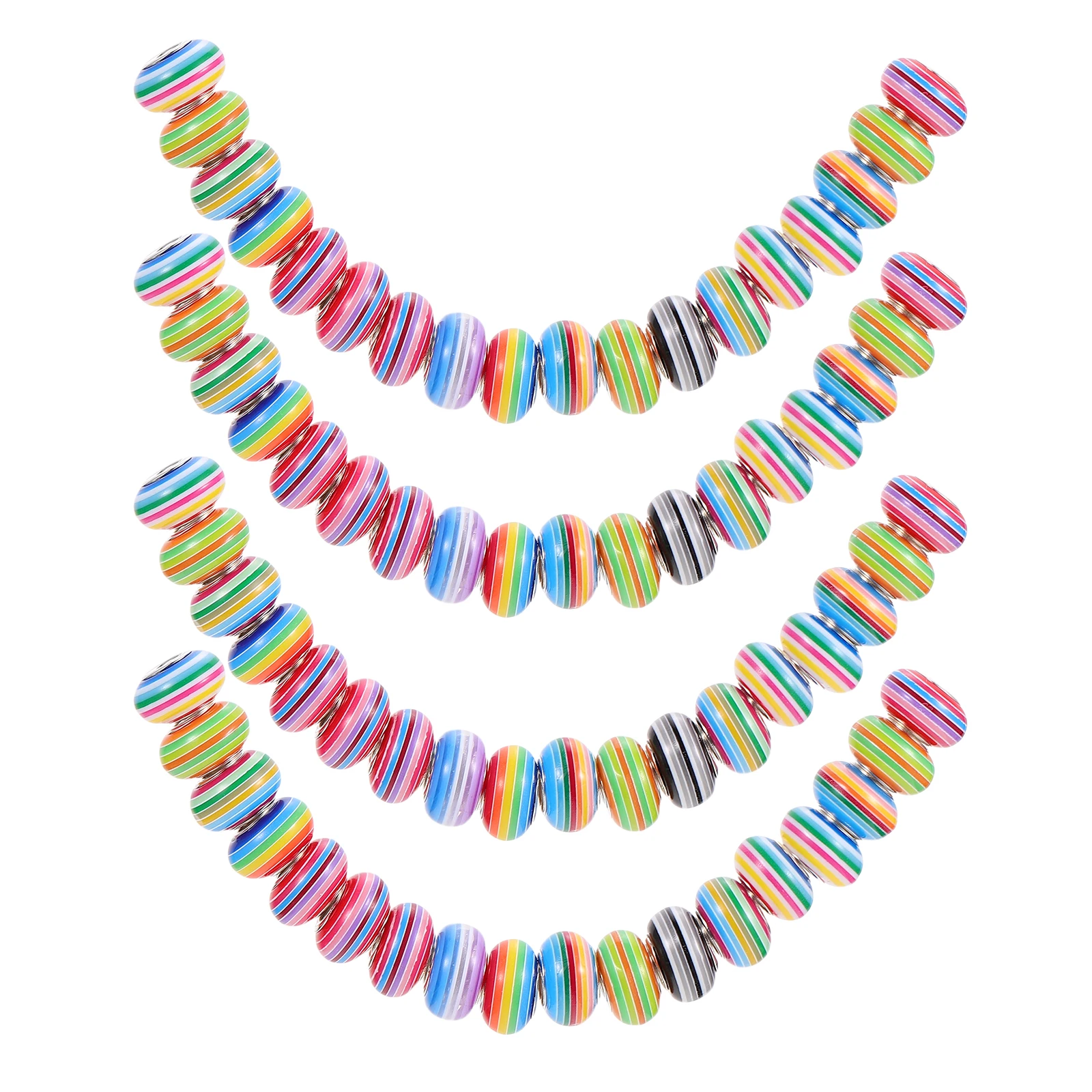 

50 Pcs Large Hole Resin Alloy Beads Striped Rainbow Round Suits Women DIY Jewelry Craft Beading Kits Accessories