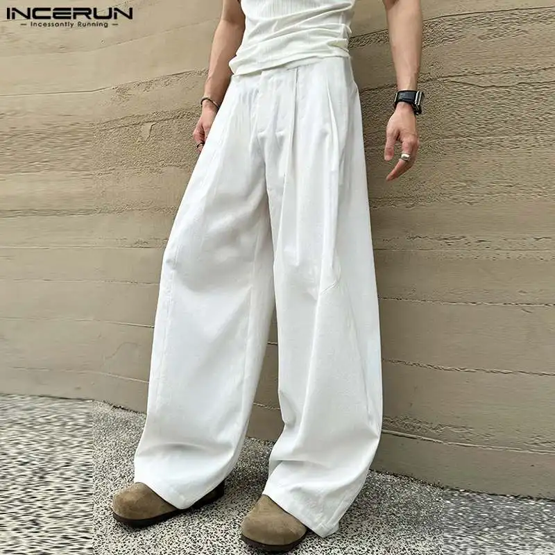 2024 Men Wide Leg Pants Solid Color Joggers Loose Trousers Men Streetwear Korean Style Fashion Casual Long Pants S-5XL INCERUN