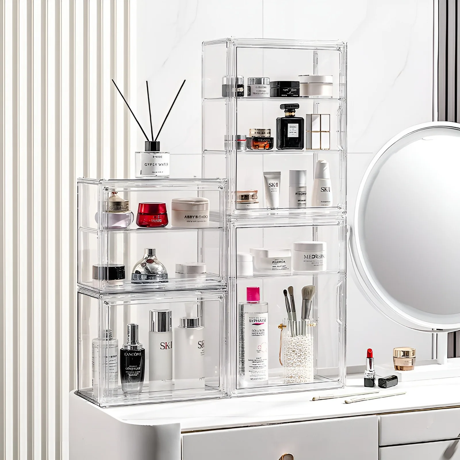 

1pc Multi-layer Clear Display Box, Stackable Storage Organizer with Magnetic Lid, Wall Mounted Dustproof Showcase for Cosmetics