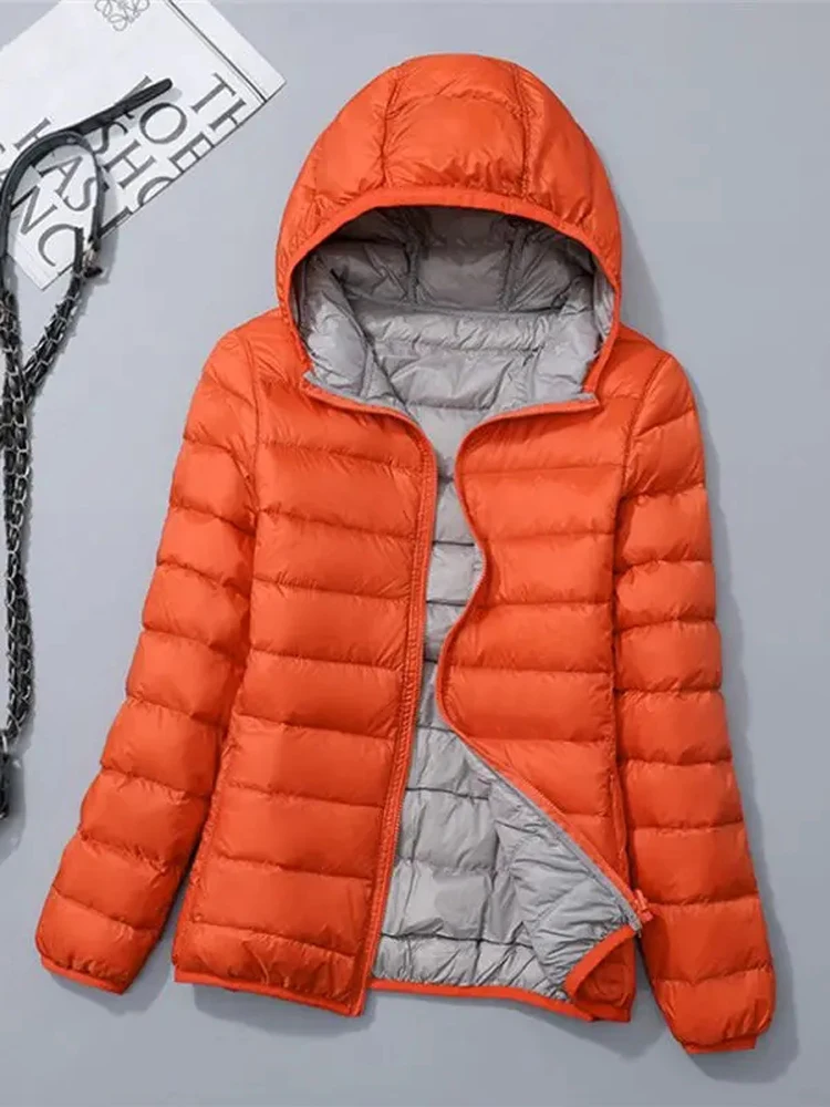 0-10 ℃   Mulheres de pouco peso jaquetas de inverno 2024 novo outono com capuz à prova de vento pato branco para baixo casacos ultraleve portátil puffer parkas