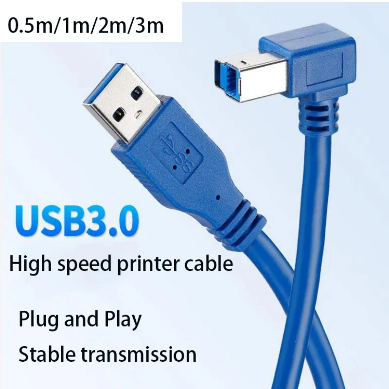 1PCS USB 3.0 A Male To Right 90 Degree Angle USB3.0 Type B Male Cable AM/BM Data Transmission Conversion Line 0.6m/1m/2m/3m