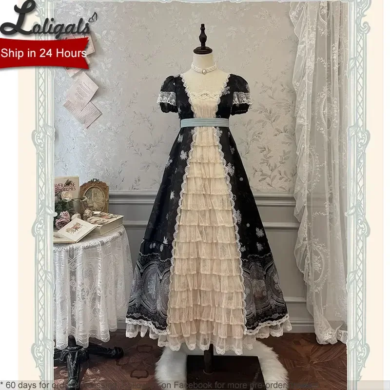 Royal Long Party Gown Sweet Printed Short Sleeve Lolita Dress by Alice Girl ~ Night Roses