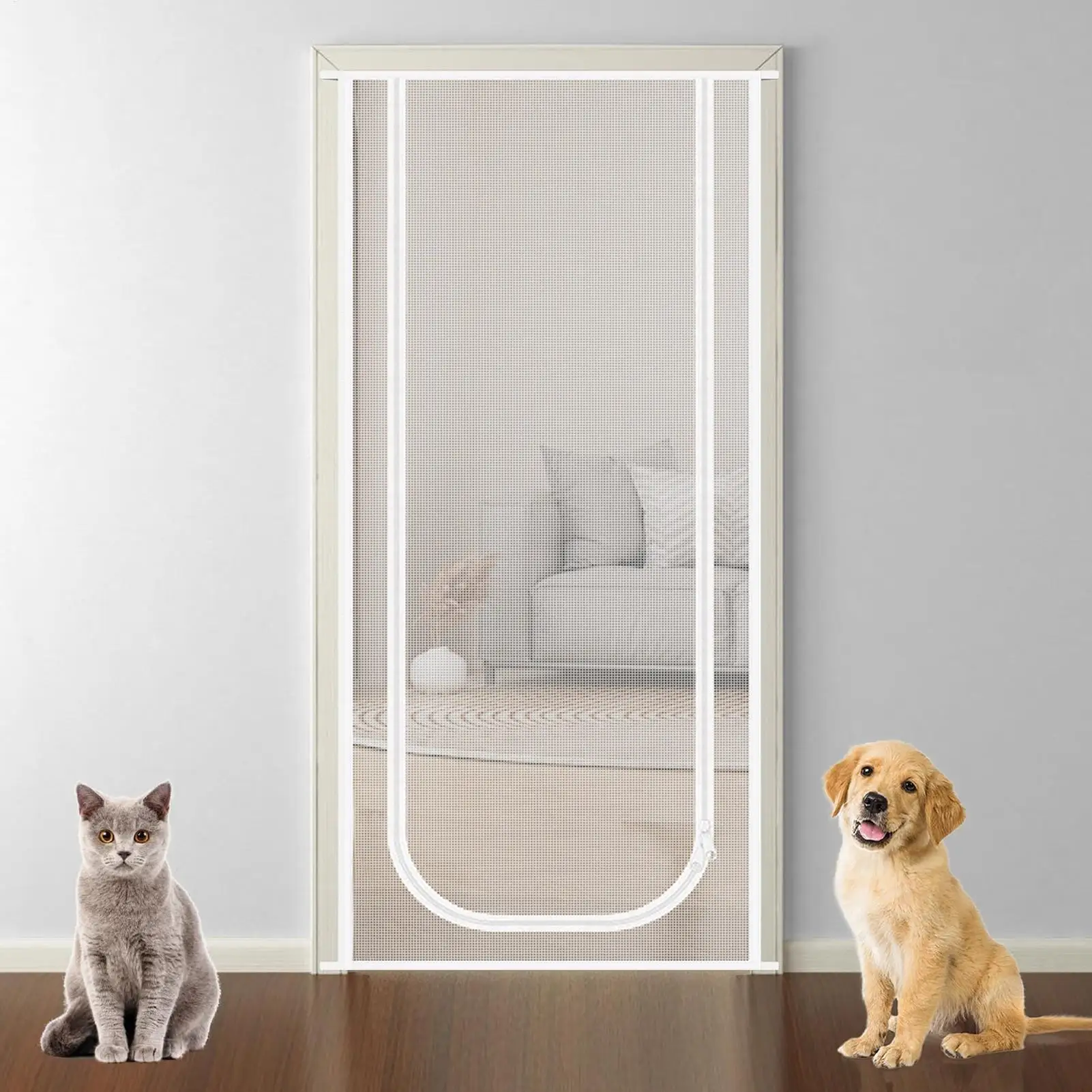 Cat Mesh Screen Door With Double Zipper Scratch-resistant Anti-cat Door Curtain Keep Pet Indoor And Allow Fresh Air To Circulate