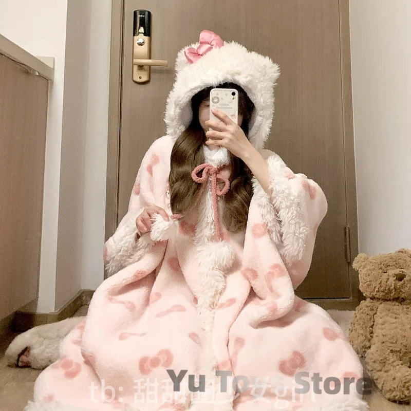 Genuin Sanrio Hello Kitty Plush Kawaii Cartoon Cute Dolls Warm Loungewear Robe Anime Plush Toys Girls Kids Toys Christmas Gift