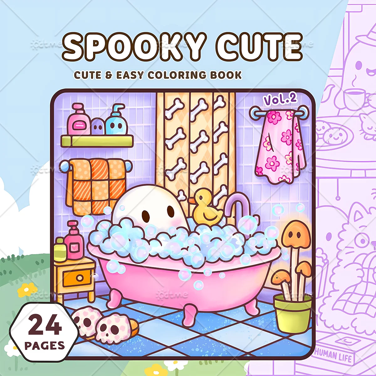 Halloween Spooky Cute Coloring Book For Adult Ghost Bathroom Skull Cozy Night Scenes Anti Anxiety Stress Relief Art Drawing Book