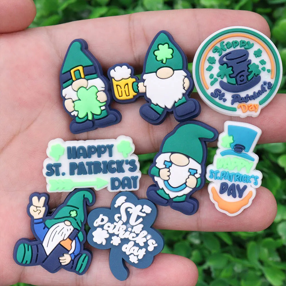 8-30Pcs Mardi Gras Ireland Happy ST Patrick\'s Day PVC Shoe Charms Garden Shoes Button Decorations Accessories Holiday Present