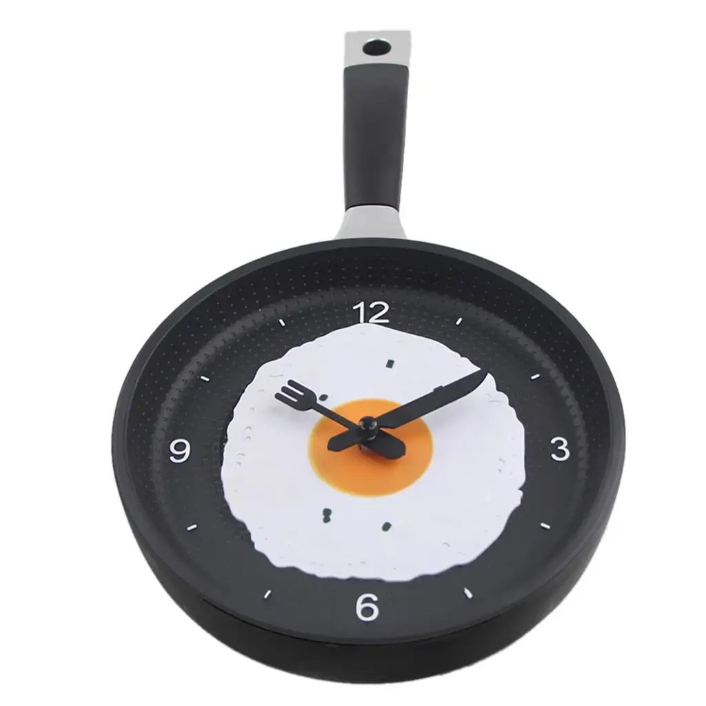 Sartén con huevos fritos, reloj de pared, 9x8 pulgadas para cocina, decoración de sala de estar