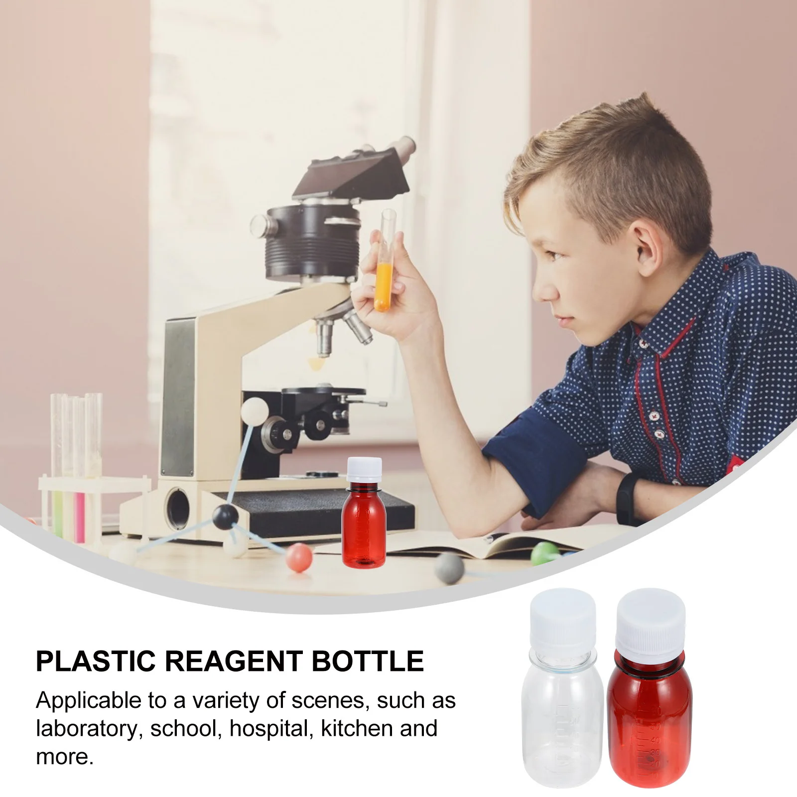 

20pcs Graduated Reagent Bottle Leak Proof Transparent Plastic Bottle Laboratory Use Precise Measurement Dust-Proof Lid Easy