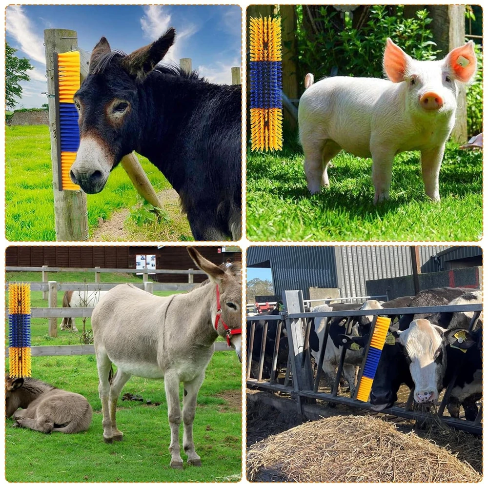 Lot de 2 brosses à gratter durables pour bétail, grattoir pour chevaux, brosse de toilettage pour massage complet, soulagement des démangeaisons du dos des animaux pour chèvres, bovins, moutons, chevaux, porcs, pour le nettoyage, le massage, le soulagement des démangeaisons et l'élimination des poils