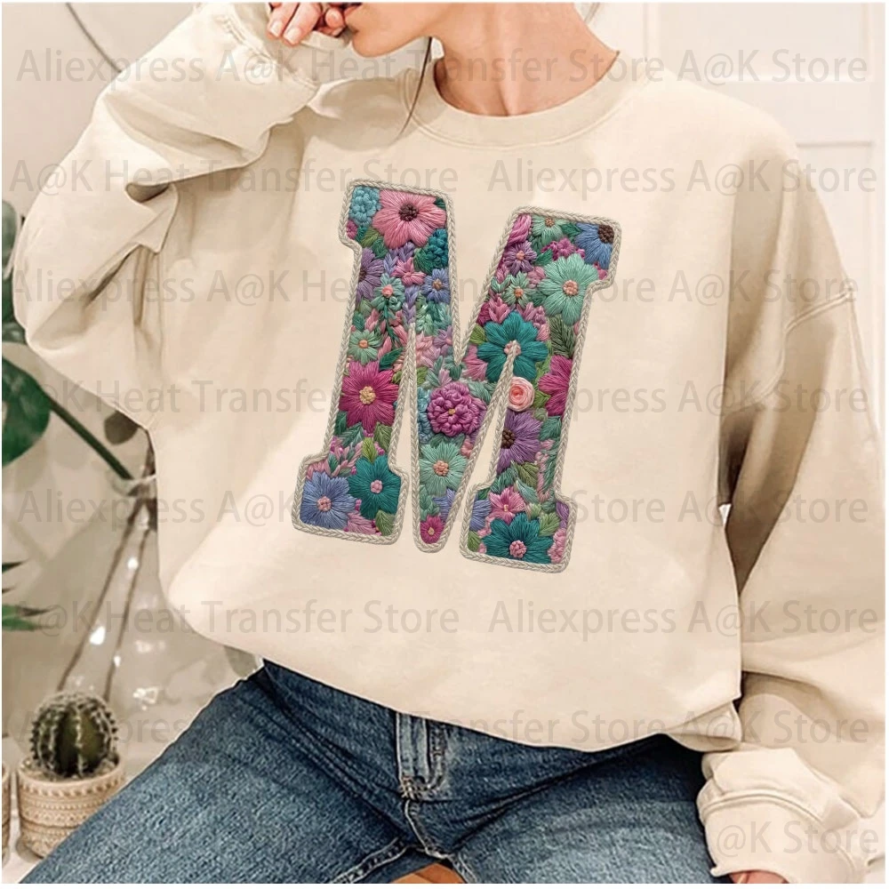 Floral Letter Bow Iron On Heat Transfer Patches DIY Clothing Appliques for T-Shirt Hoodie Bag Custom Decorative Iron-on Stickers view 2