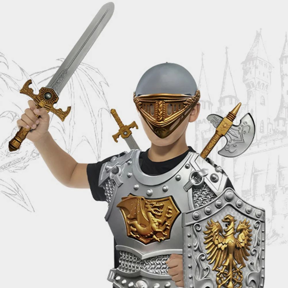 1 مجموعة 1 مجموعة أطفال فارس زي الأطفال تأثيري حفلة الزي السيوف متسابق الملابس هالوين لعب الأدوار هدية للبنين