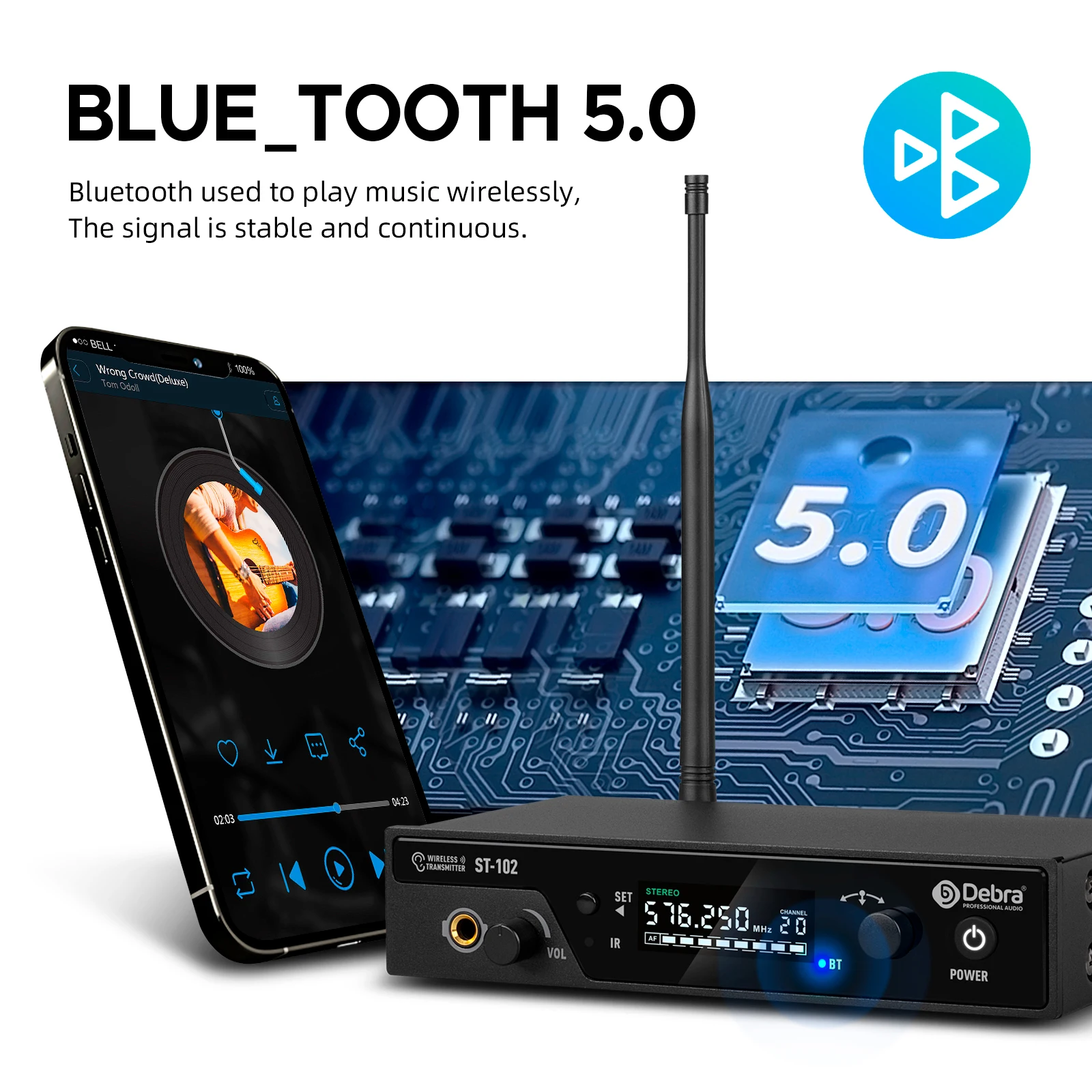 ST-102 UHF Stereo Professioneel Draadloos In-Ear Monitorsysteem met Bluetooth 5.0, 80-300m, voor toneelvoorstellingen en banden