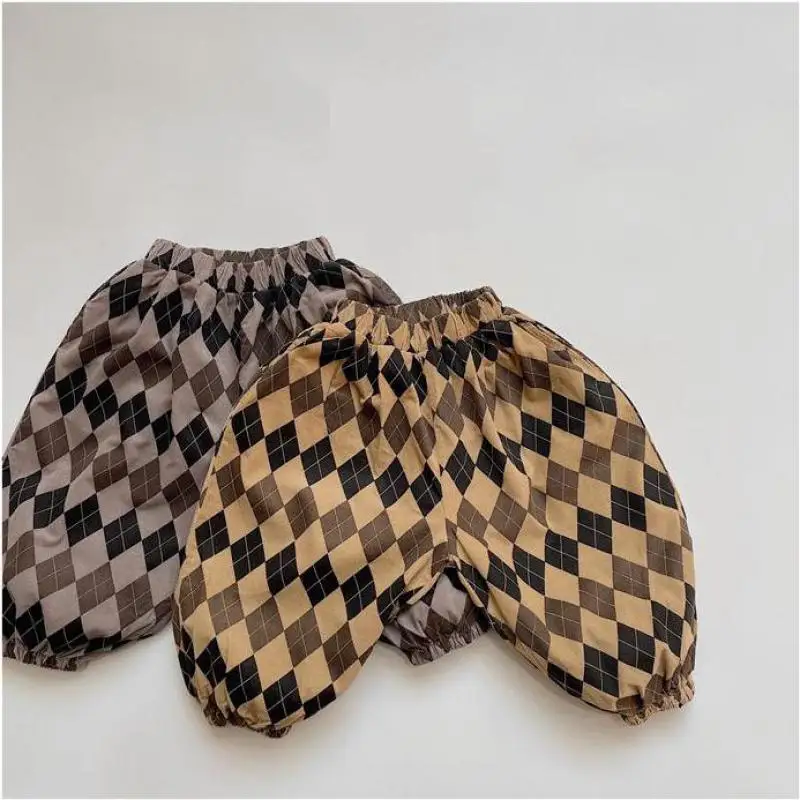 Autumn New Children Loose Harem Pants Baby Girls Rhombus Plaid Lantern Pants Fashion Boys Cotton Casual Trousers Kids Clothes