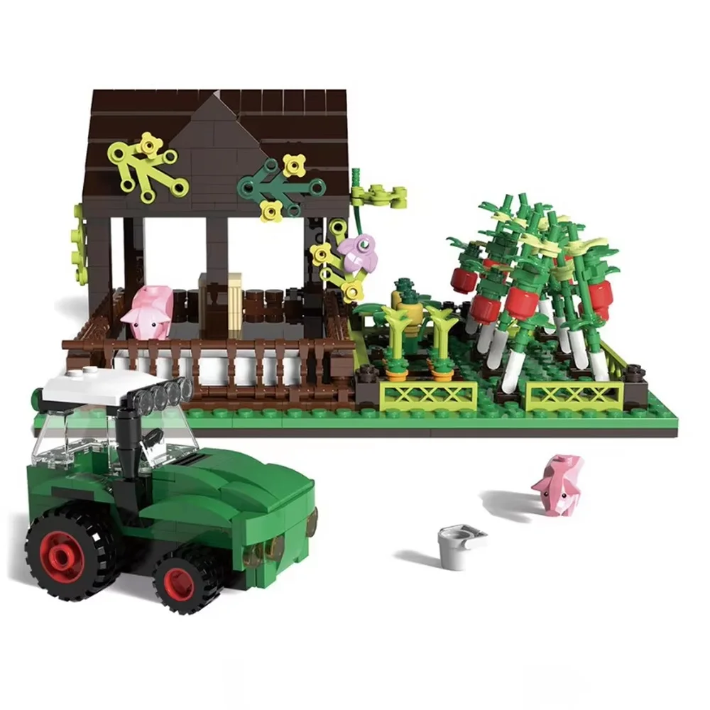 MOC Bauernhof Szene Tiere Haus Pigsty/Cowshed/Hühnerstall Modell Ziegel Pädagogische Bauernhof Windmühle Montage Bausteine Geschenke