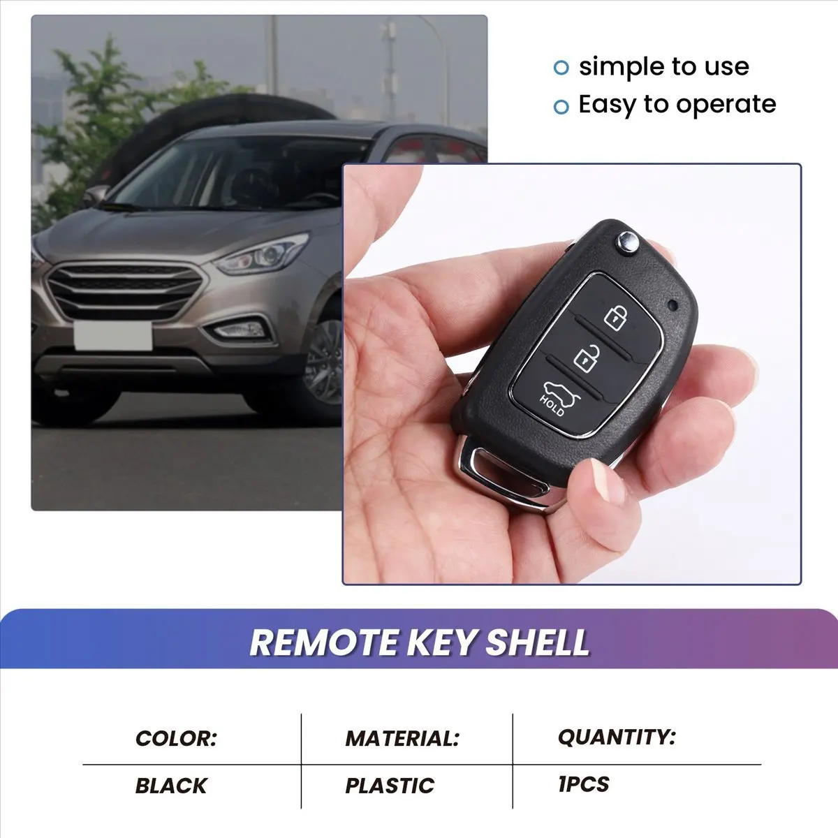 #96U (Black)Flip Key Shell fit for HYUNDAI ix45 Santa Fe 3-Button Black,Automotive Parts & Accessories