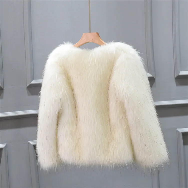 

For Female Fluffy Long Hair Lady's Eco Fur Outwear White Winter Women's Artificial Fur Jacket V-neck Thickened Faux Fur Coat